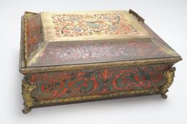 A 19th century French scarlet boulle and tortoiseshell box, 32cm wide, 25cm deep (a.f.)