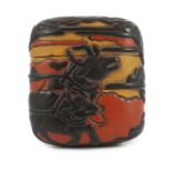 A Japanese three colour lacquer two case inro, 6.5cm high