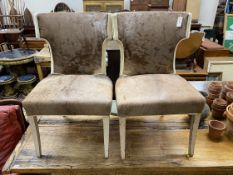 A pair of Regency style hide covered side chairs, width 56cm, depth 43cm, height 92cm
