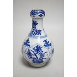A Chinese blue and white garlic neck bottle, Kangxi period, 16cm, neck cut down Provenance - UK