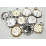 Ten assorted base metal pocket watches including Frenca, Smiths and gun metal.