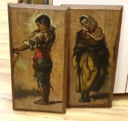 Italian School c.1900, pair of oils on panel, Italian figures, mother and child, and street