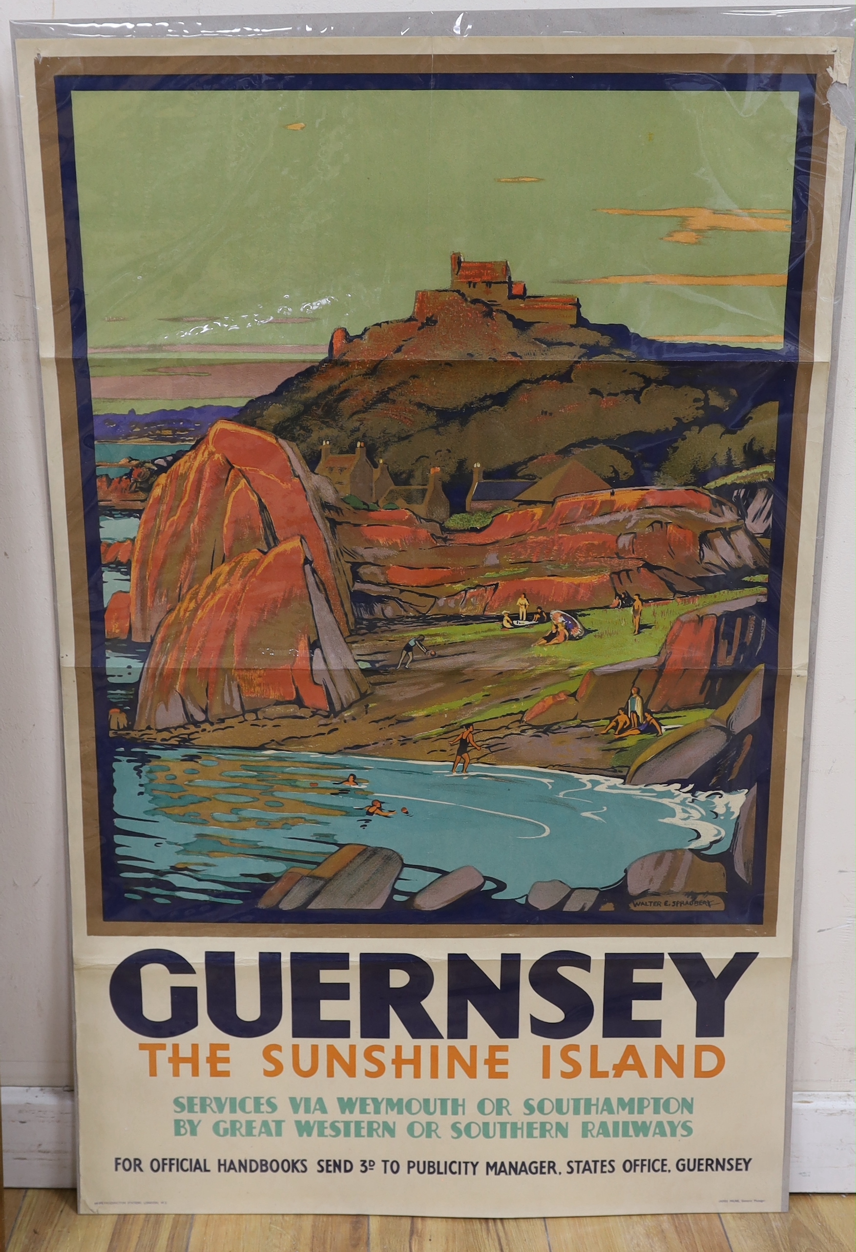 Walter Ernest Spradbery (1889-1969), lithographic railway poster, 'Guernsey - The Sunshine - Image 2 of 2