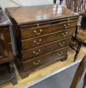 A small George III mahogany four drawer chest with brushing slide, width 86cm, depth 49cm, height