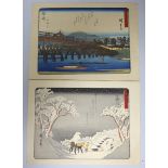 Hiroshige, two woodblock prints, Views along the Tokaido Road, overall 21 x 29cm, unframed