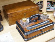 A fitted ink/desk stand and a writing slope, inkstand 36cm x 25cm deep (2)