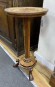 A 19th century Continental circular specimen wood wine table, diameter 38cm, height 73cm