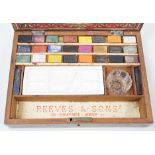 A Reeves and Sons mahogany artist's watercolour box, with fitted interior, 26cm wide, 19cm deep