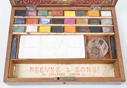A Reeves and Sons mahogany artist's watercolour box, with fitted interior, 26cm wide, 19cm deep