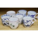 Seven various English porcelain coffee cups, including two Bristol enamelled with green floral