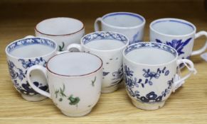 Seven various English porcelain coffee cups, including two Bristol enamelled with green floral