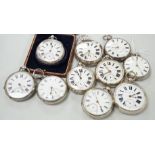 Ten assorted silver or white metal pocket watches including W. Turner and Improved Patent(2).