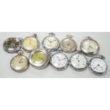 Ten assorted base metal pocket watches including Ingersoll football related, Smiths and Smiths