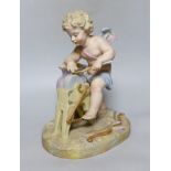 A Continental coloured biscuit porcelain figure of Cupid at work, 27cm