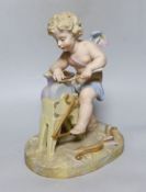 A Continental coloured biscuit porcelain figure of Cupid at work, 27cm