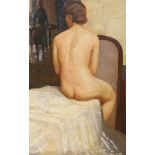 John Bryce Mungall, oil on canvas, Interior with seated nude, signed, 76 x 51cm, unframed