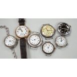 A gentleman's early 20th century 9ct gold manual wind wrist watch and six other wrist watches
