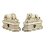 After the Antique. A pair of marble resin models of the Medici lions, each seated upon an oblong