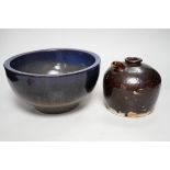 A Chinese jun-type planter and a Japanese pottery vessel, plant jar 24cm diameter