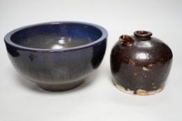 A Chinese jun-type planter and a Japanese pottery vessel, plant jar 24cm diameter