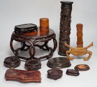 A group of Chinese wood stands and a perfume holder