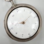 A George III silver pair cased verge pocket watch by Swanson of London, case diameter 50mm.