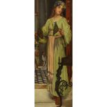 After Sir Lawrence Alma-Tadema (Dutch, 1836-1912), oil on millboard, Woman holding cymbals, 47 x