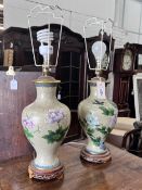 A pair of modern cloisonne table lamps, height excluding fittings 36cm