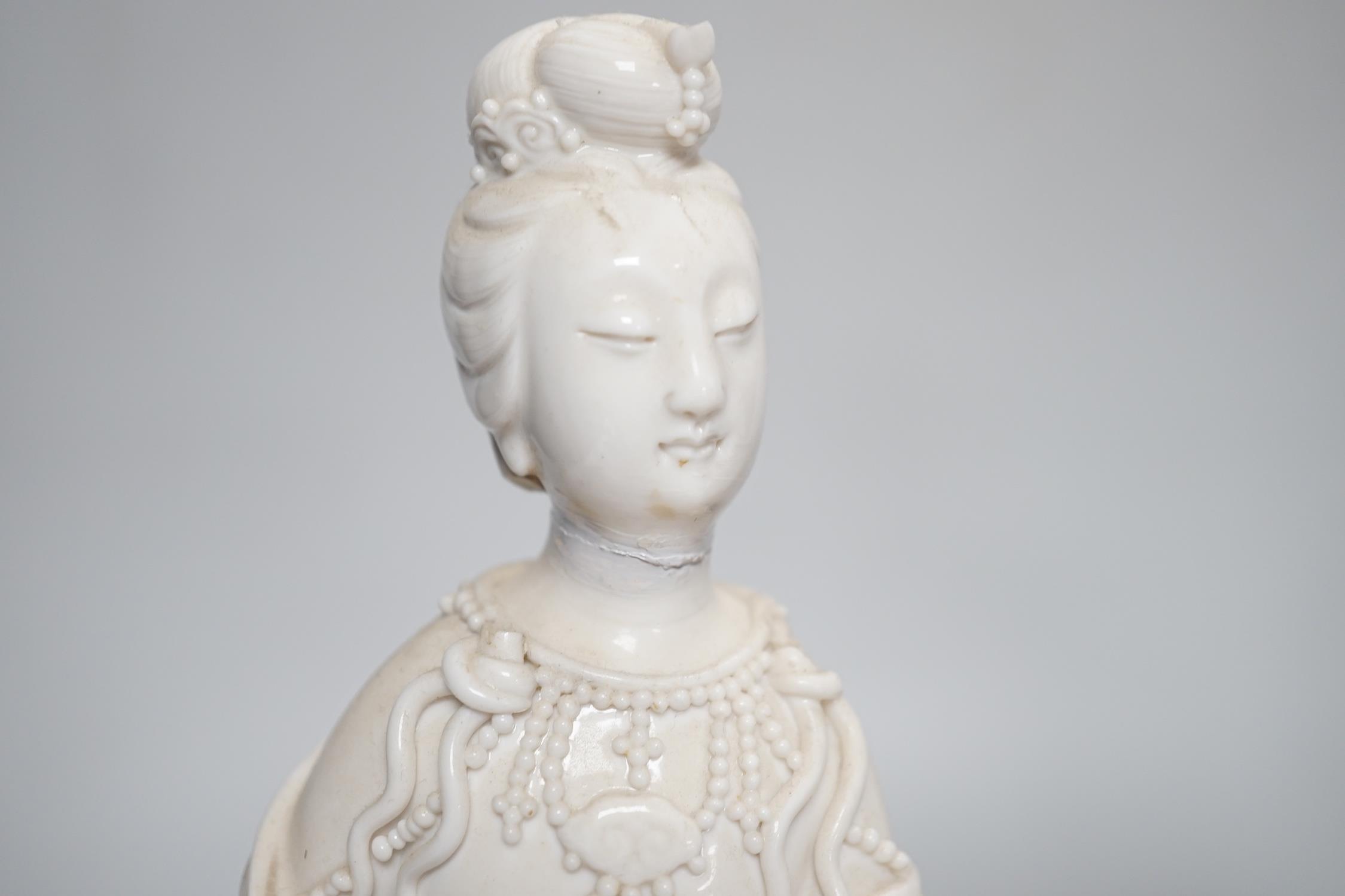Three Chinese blanc de chine figures of Guanyin, 25cm - Image 3 of 6