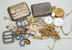 Two cigarette cases including one late Victorian silver and mixed costume jewellery and watches.