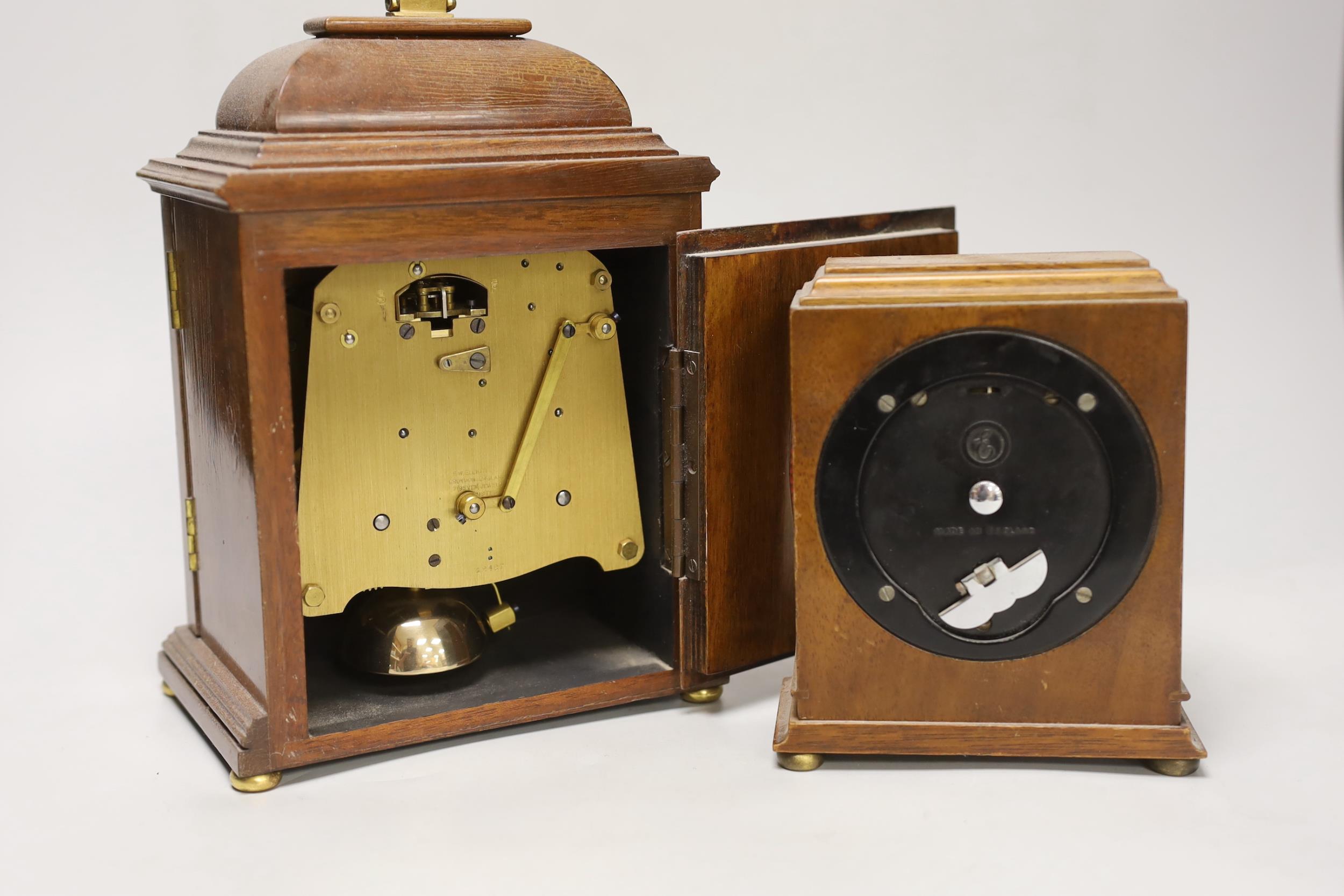 Two modern walnut mantel clocks, tallest 27cm high - Image 3 of 3