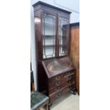 An early 20th century Chippendale revival mahogany bureau bookcase, width 92cm, depth 52cm, height