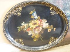 A Victorian oval papier maché oval tray, inscribed to reverse ’G & J Dean, 46 King William Street