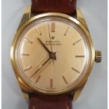 A gentleman's 18ct gold Zenith automatic bumper movement wrist watch, on associated leather strap,