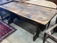 An 18th century style rectangular pine refectory table, width 182cm, depth 75cm, height 74cm