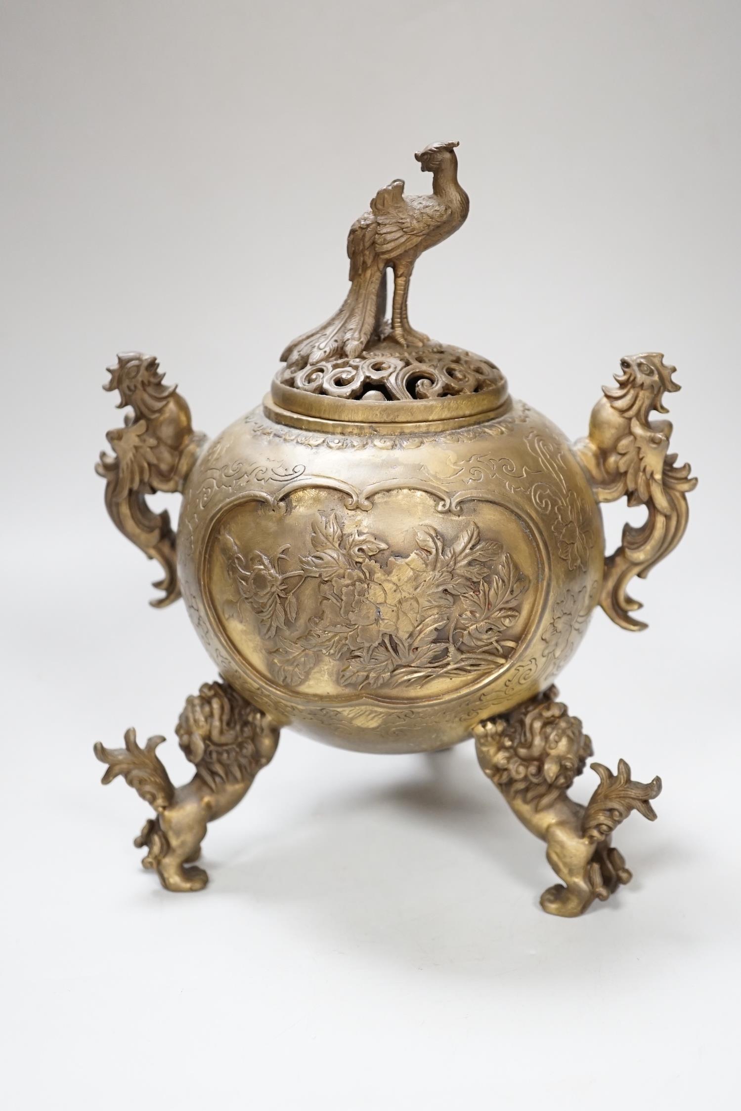 A Japanese bronze shi-shi footed censer and cover, 22cm high - Image 5 of 9