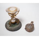 A Victorian Callaghan patent 'globe', desk barometer, thermometer and compass, 14cm high and a