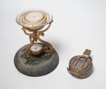 A Victorian Callaghan patent 'globe', desk barometer, thermometer and compass, 14cm high and a