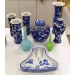 A collection of Chinese blue and white prunus vases and a jar and cover, a ko-sometsuke style dish