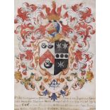 Jno. Gore (18th C.), illuminated parchment, Armorial for the Burt Family, signed, 32 x 24cm