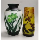 Two cameo glass vases, both bearing Gallé signatures, tallest 25cm