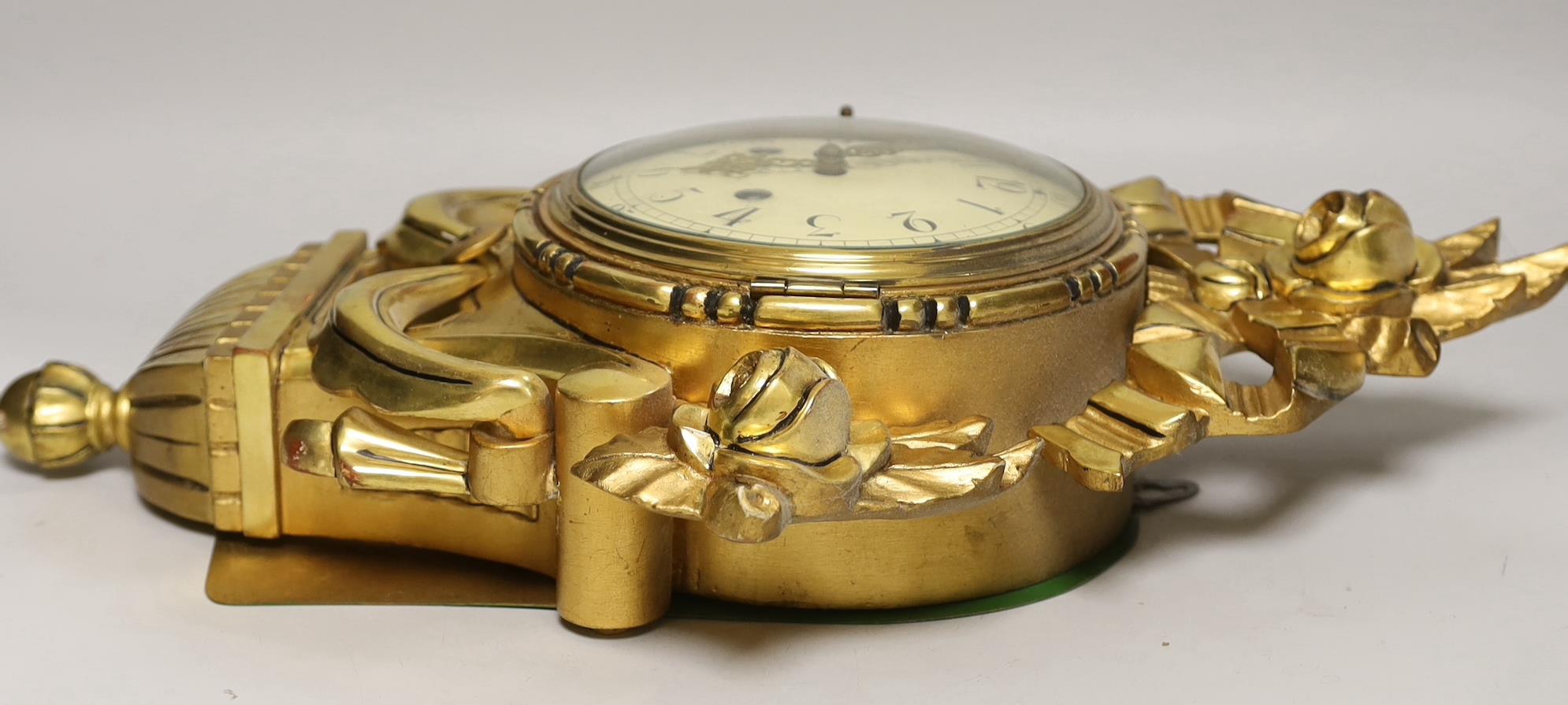 An early 20th century gilt wood cartel wall clock, 50cm high - Image 2 of 3