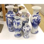 Five assorted 19th century Chinese blue and white vases, tallest 30cm high (a.f.)