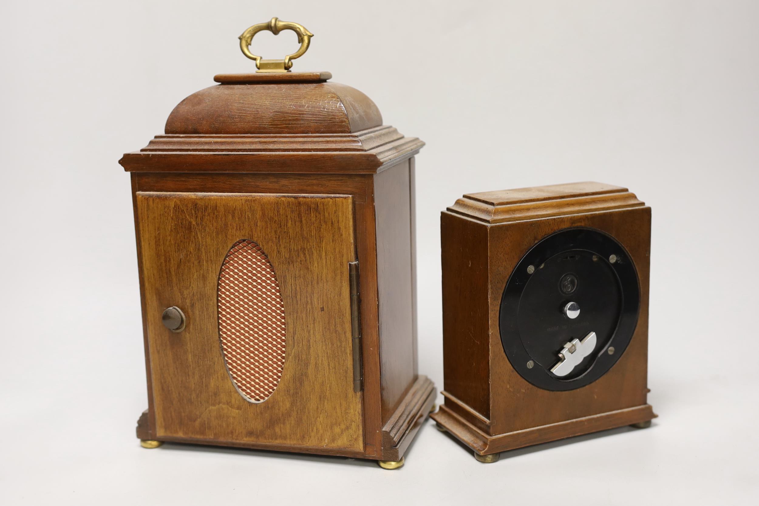 Two modern walnut mantel clocks, tallest 27cm high - Image 2 of 3