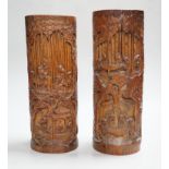 Two Chinese carved bamboo brushpots, 31cm