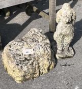 A stone fragment and a reconstituted stone figure of a dog, height 44cm