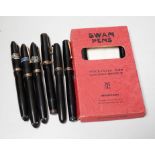A quantity of fountain pens, including seven Swan