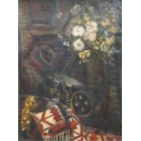 M. Koster c.1900, oil on canvas, Still life of North African artefacts and flowers, signed, 75 x
