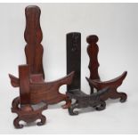 Four Chinese hardwood wood plate or dish stands, tallest 33cm