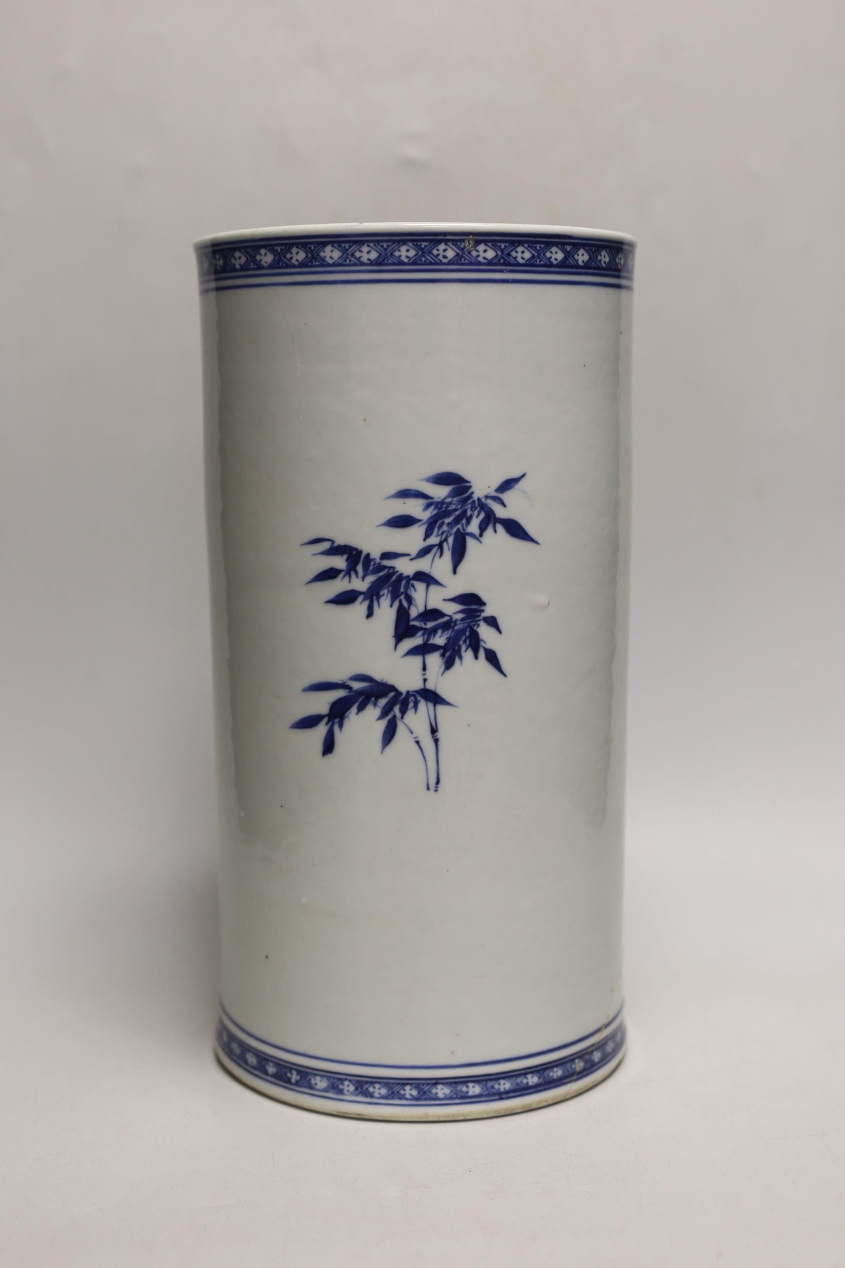 A 19th century Chinese blue and white cylinder vase, 32cm (a.f.) - Image 3 of 5